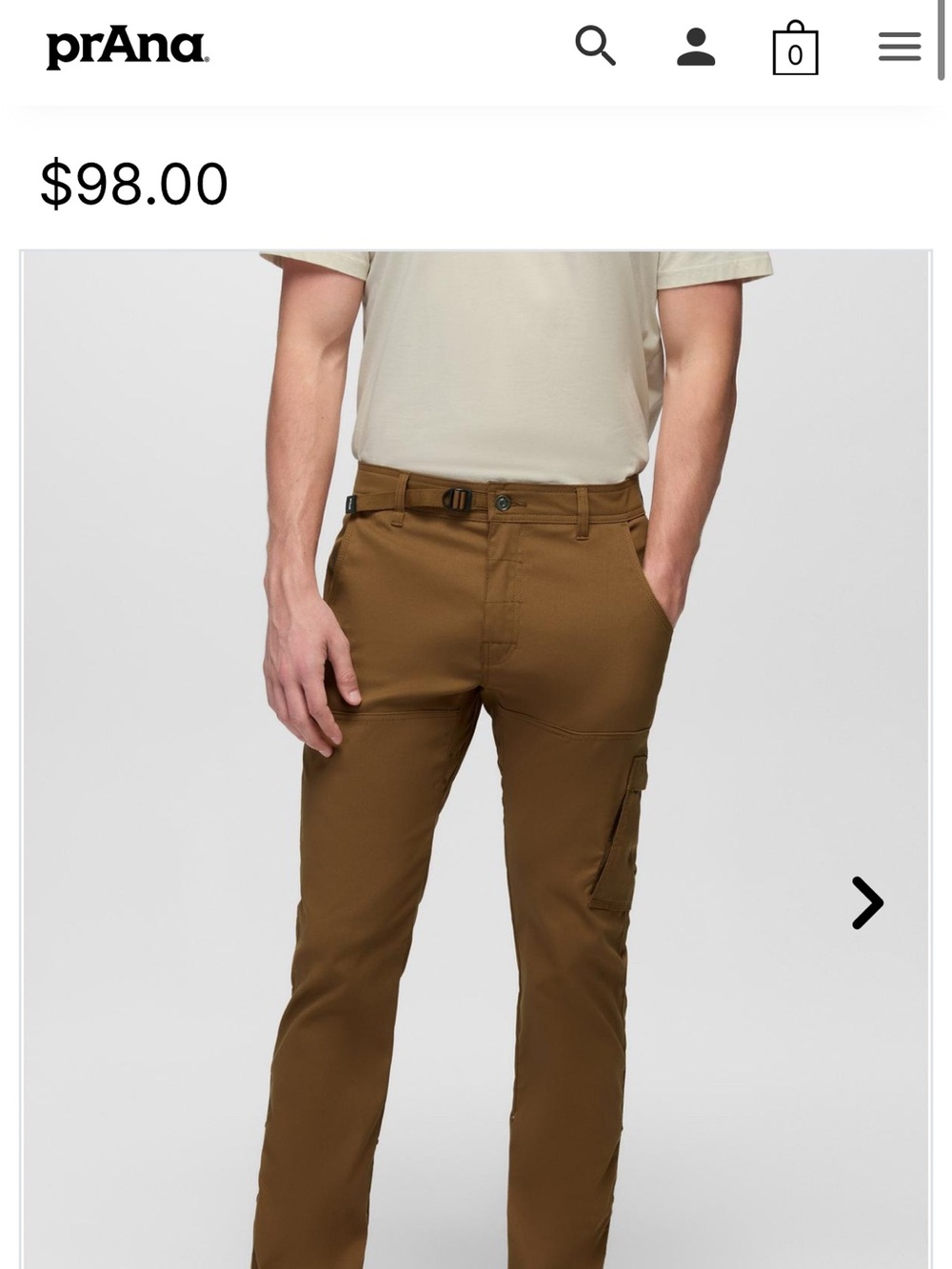 Prana Men's Caramel Brown Stretch Cargo Pants 30x32”